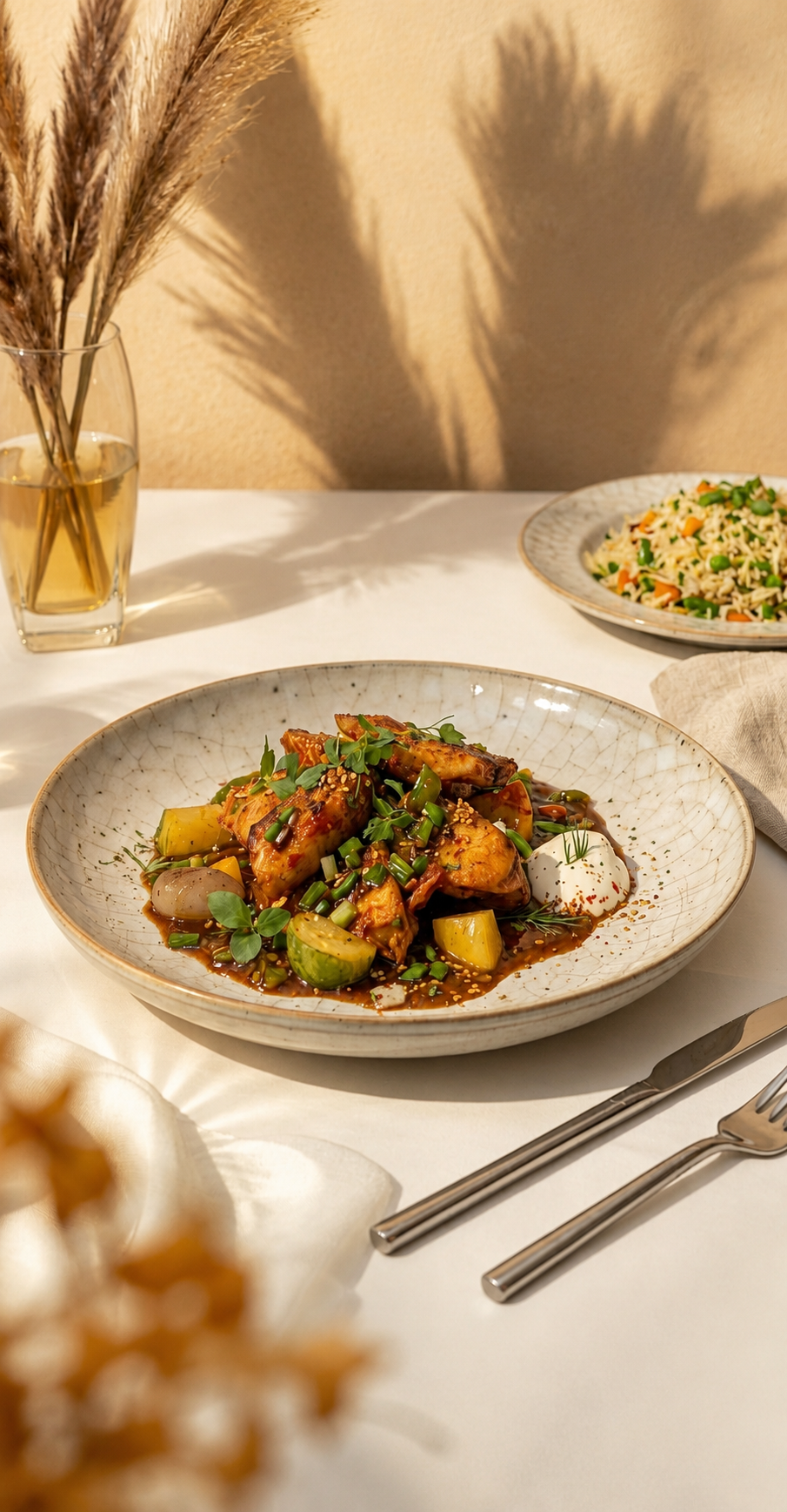 Plated curry with rice
